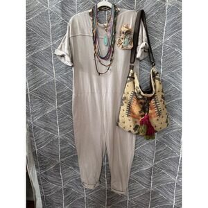 FP Beach Free People Jumpsuit XS Beige Boho Casual‎ Comfortable Relaxed